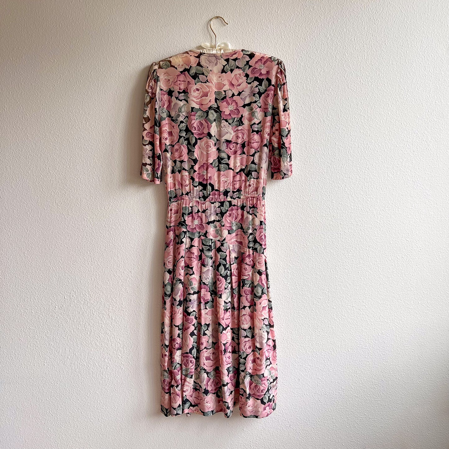 1980s Mauve Roses Belted Dress (M/L)