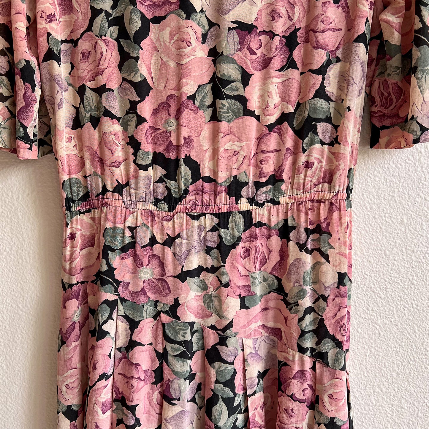 1980s Mauve Roses Belted Dress (M/L)