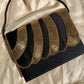 1980s Mervyn's Black Evening Bag With Gold Beading