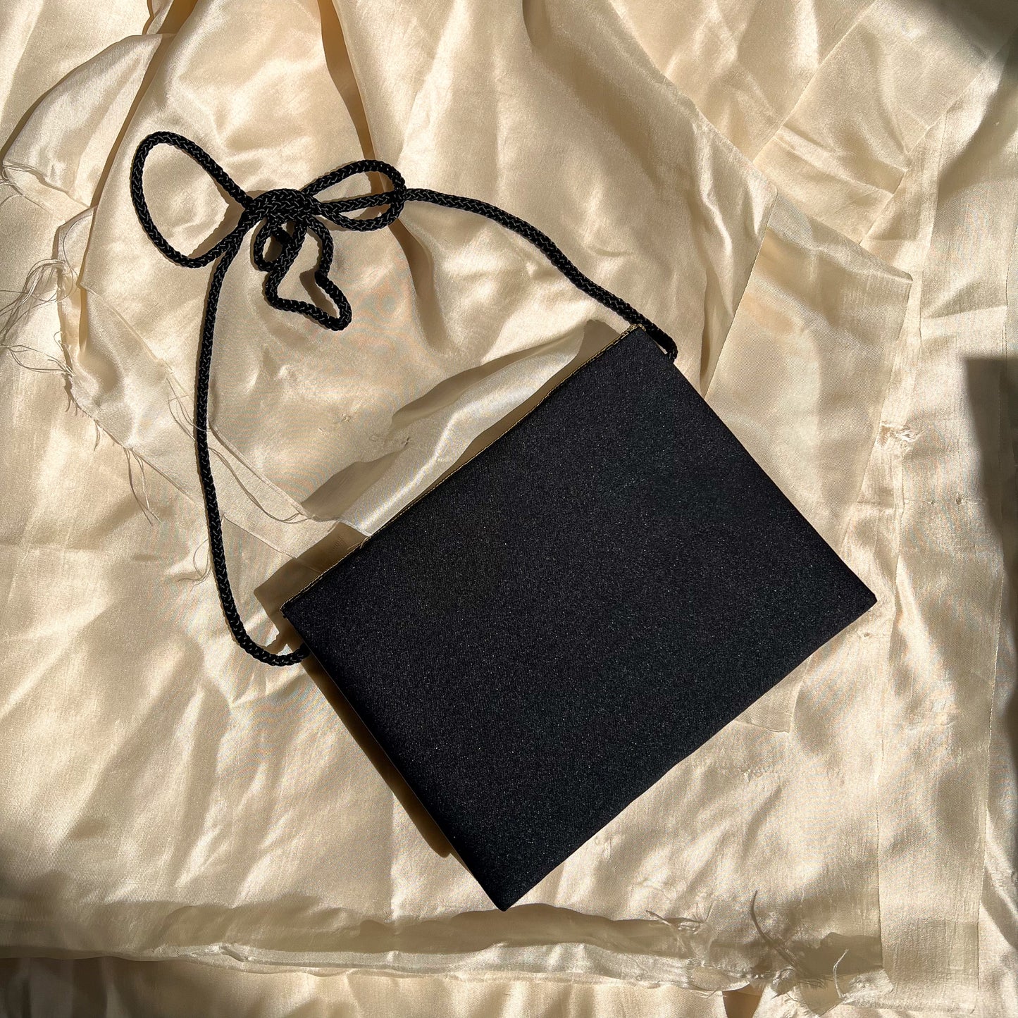 1980s Mervyn's Black Evening Bag With Gold Beading