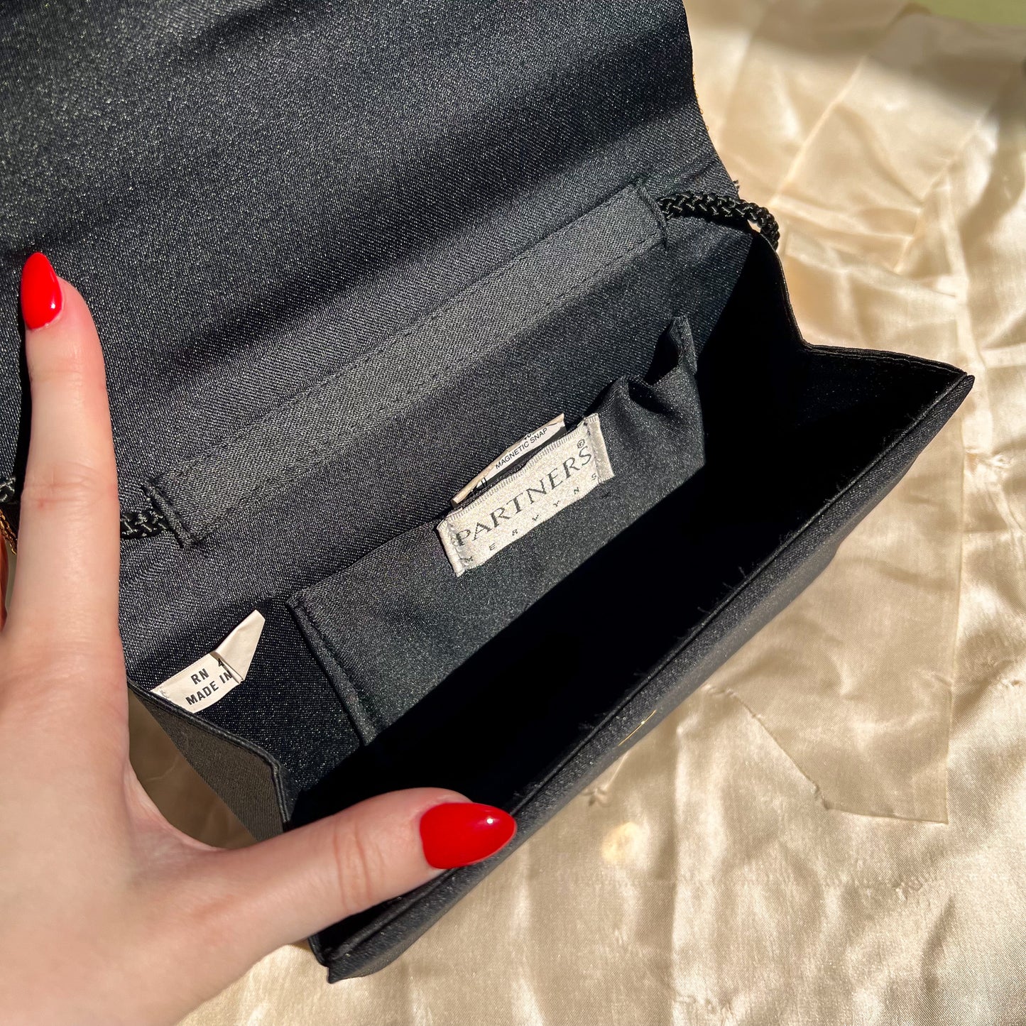 1980s Mervyn's Black Evening Bag With Gold Beading