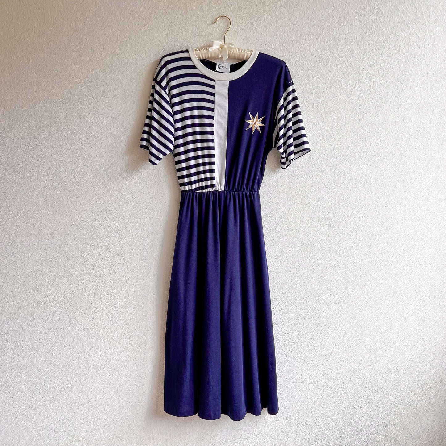 1980s Nautical Stripes Belted Dress (M/L)