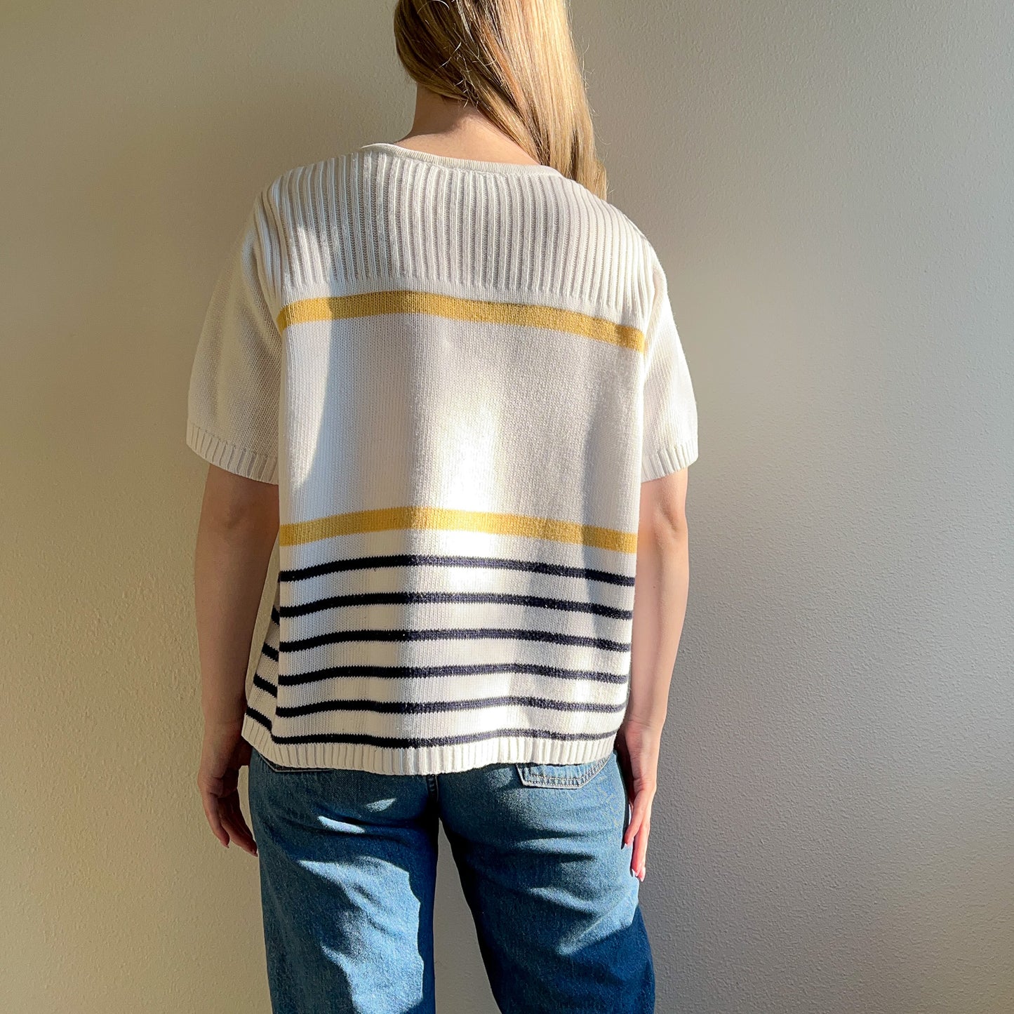 1990s Short Sleeve Striped Nautical Sweater (L/XL)