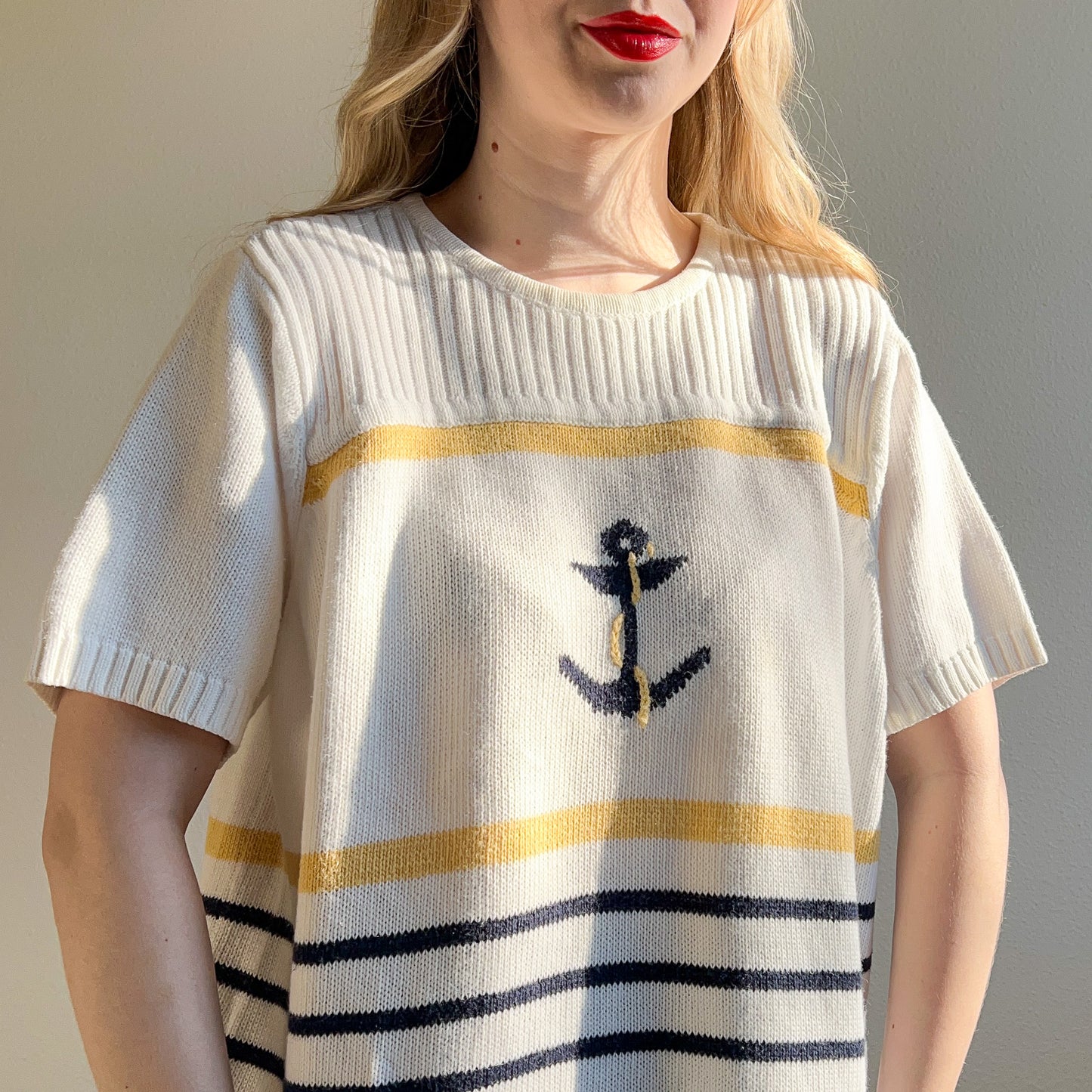 1990s Short Sleeve Striped Nautical Sweater (L/XL)