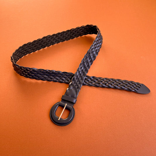 1980s Navy Braided Leather Belt (XL/XXL)