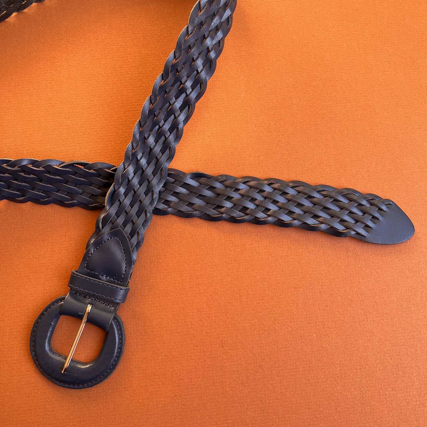 1980s Navy Braided Leather Belt (XL/XXL)