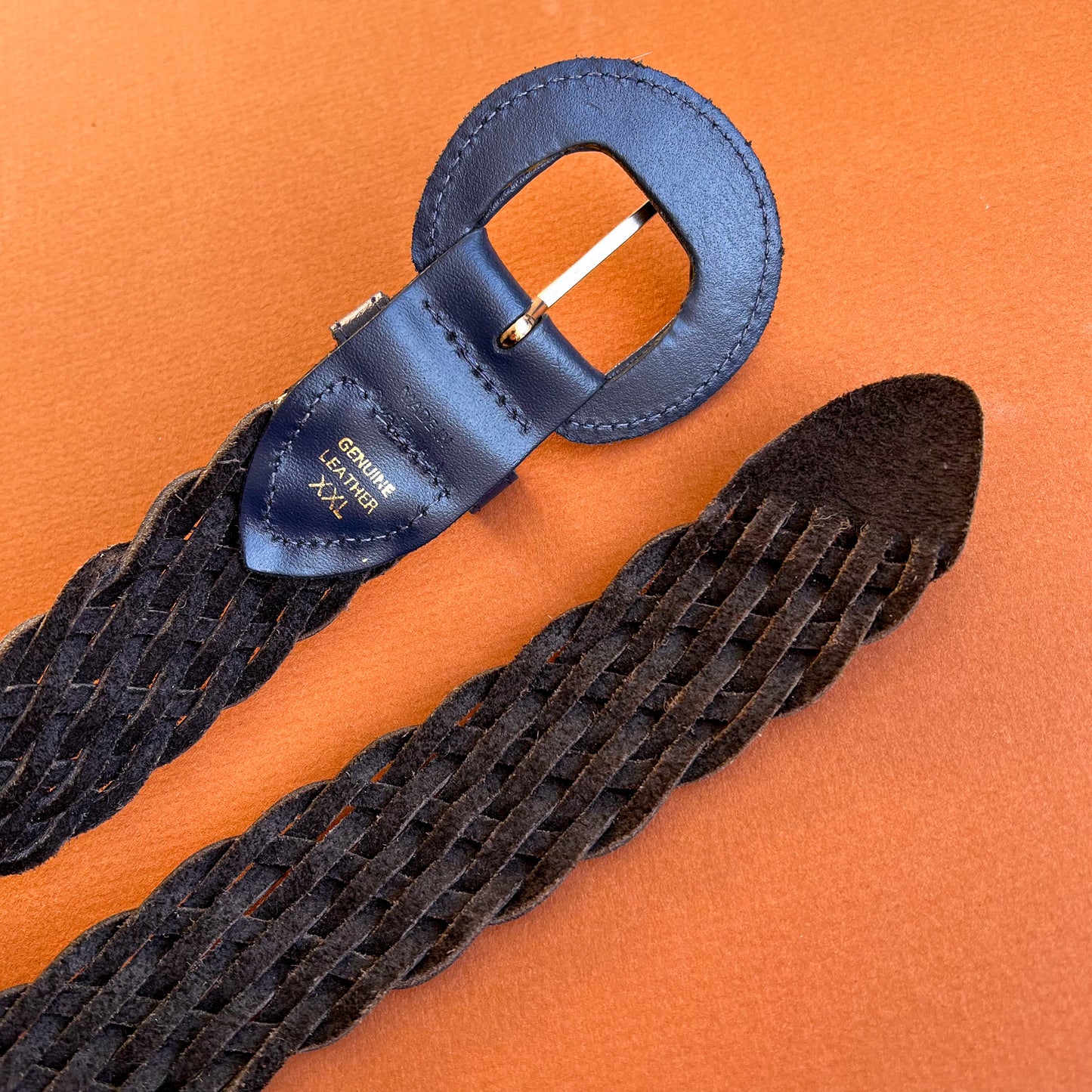 1980s Navy Braided Leather Belt (XL/XXL)