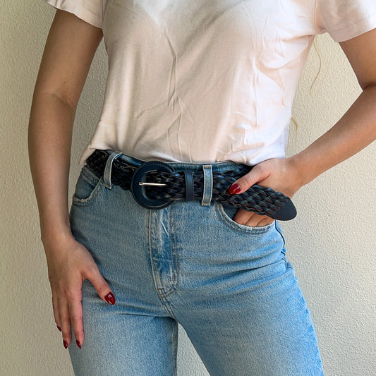 1980s Navy Braided Leather Belt (XL/XXL)