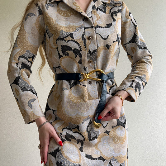 1980s Navy Leather Belt With Gold Knot (M/L)