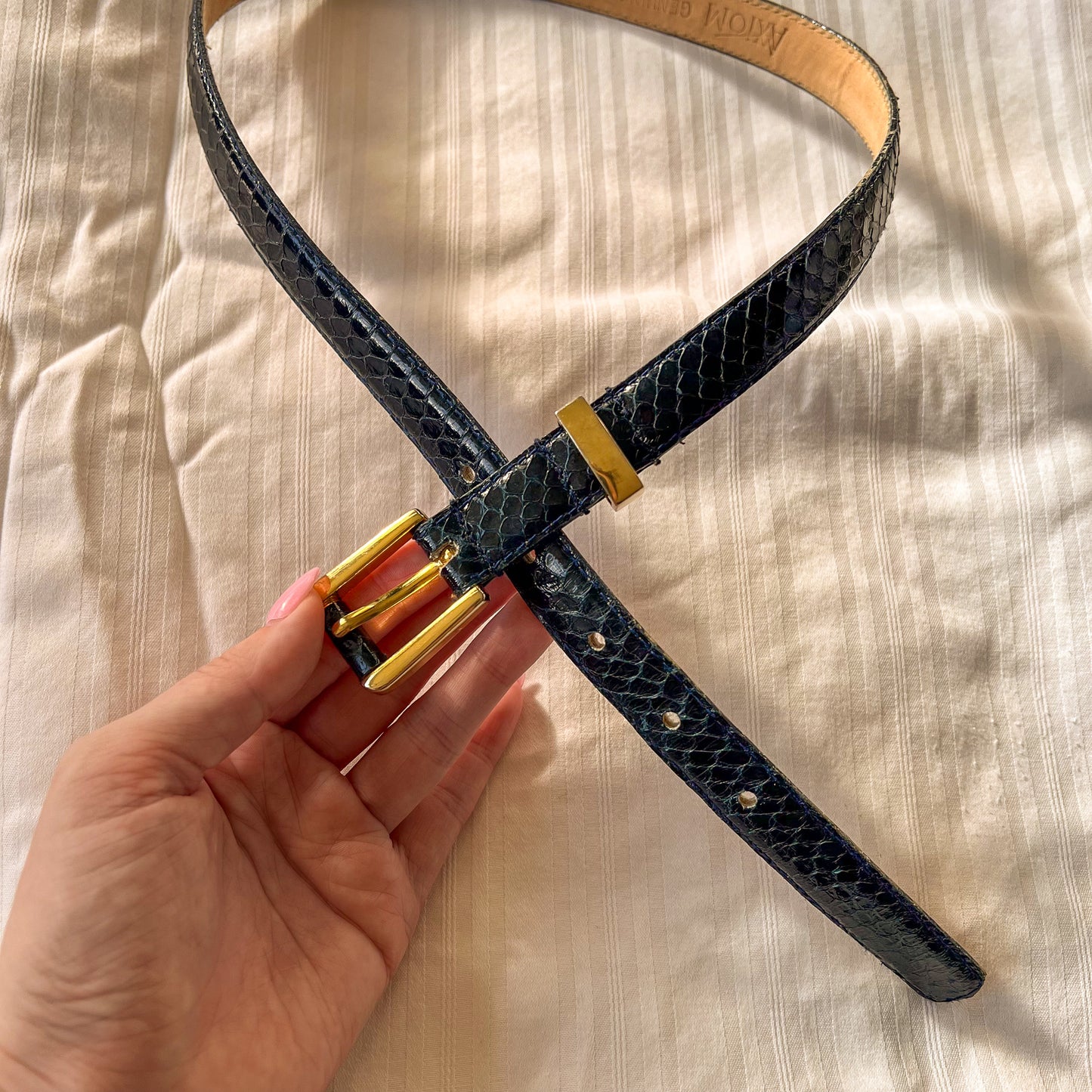 1980s Navy Blue Snakeskin Belt (S)