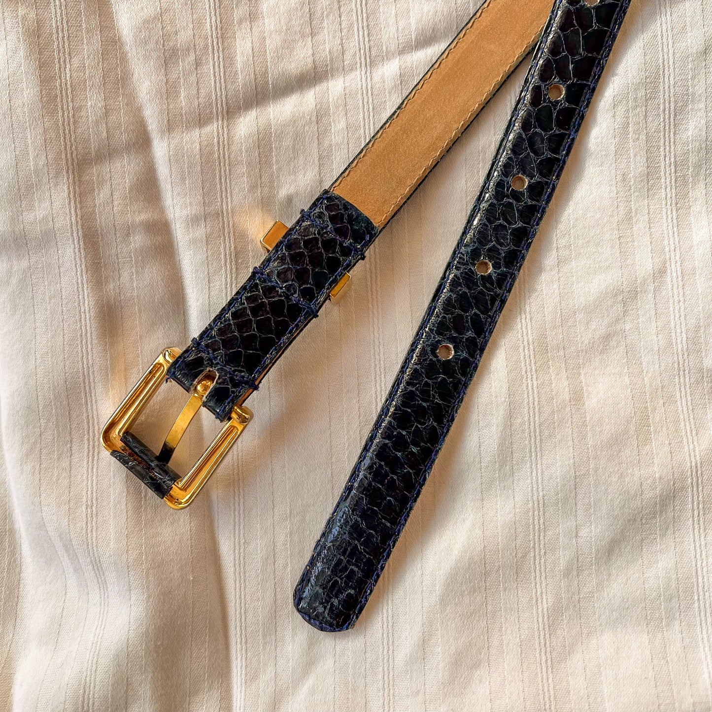 1980s Navy Blue Snakeskin Belt (S)