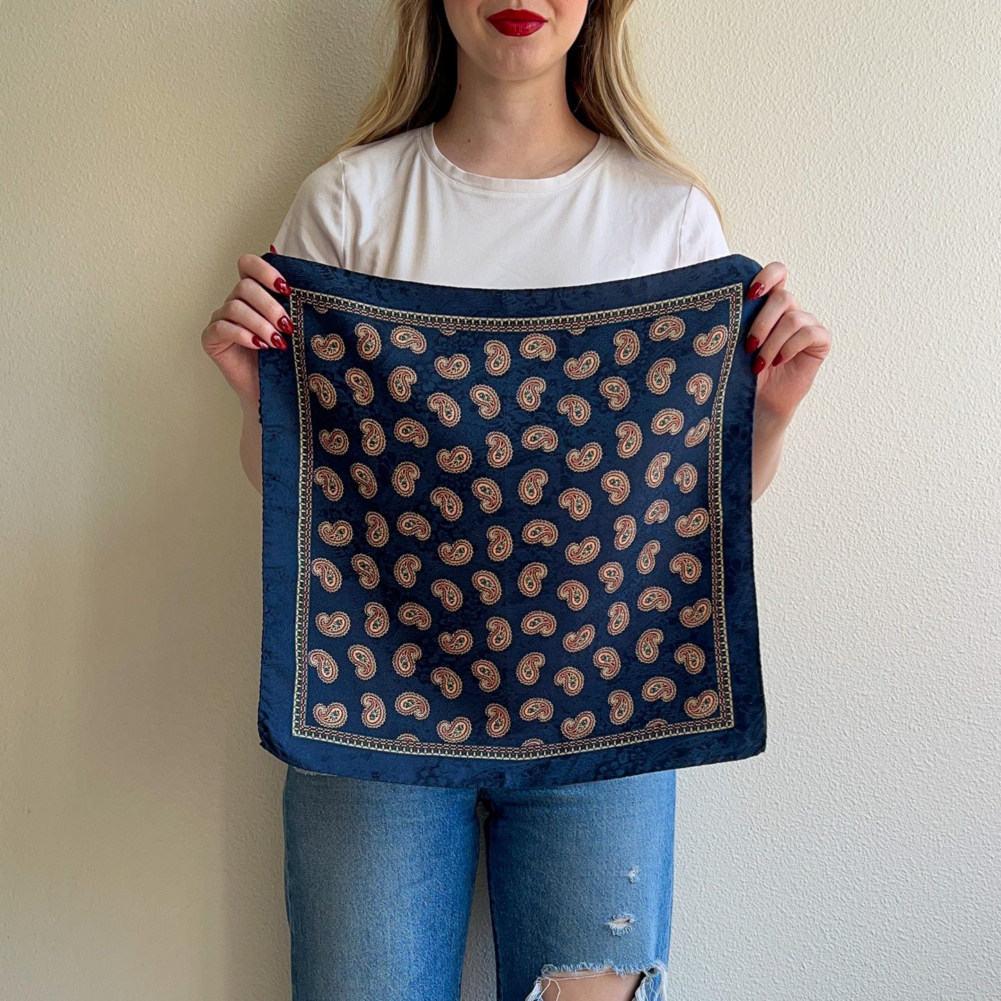 1980s Nordstrom Navy Paisley Scarf