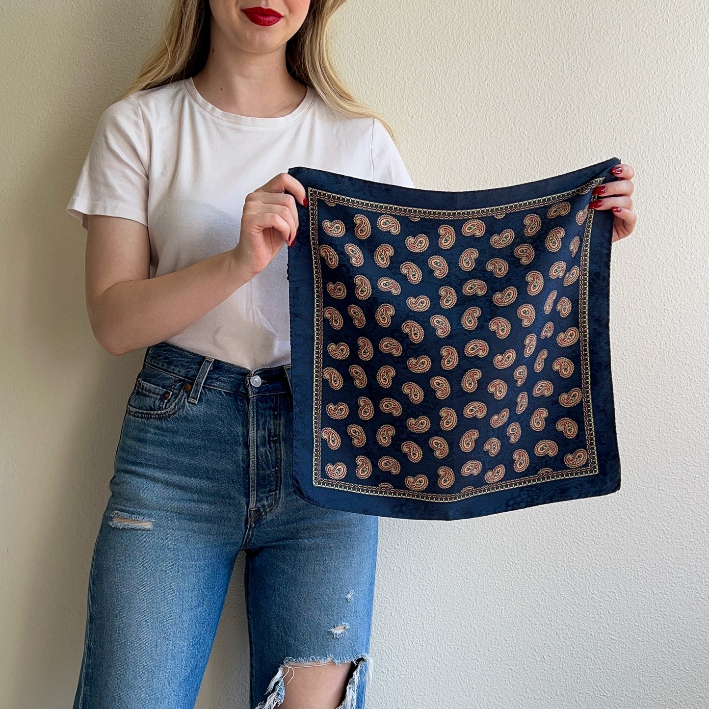 1980s Nordstrom Navy Paisley Scarf