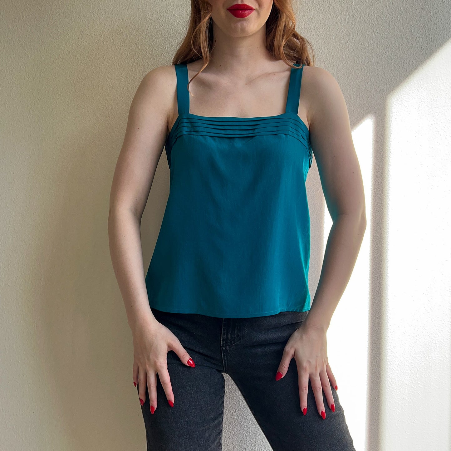 1980s Nordstrom Teal Silk Cami (M)