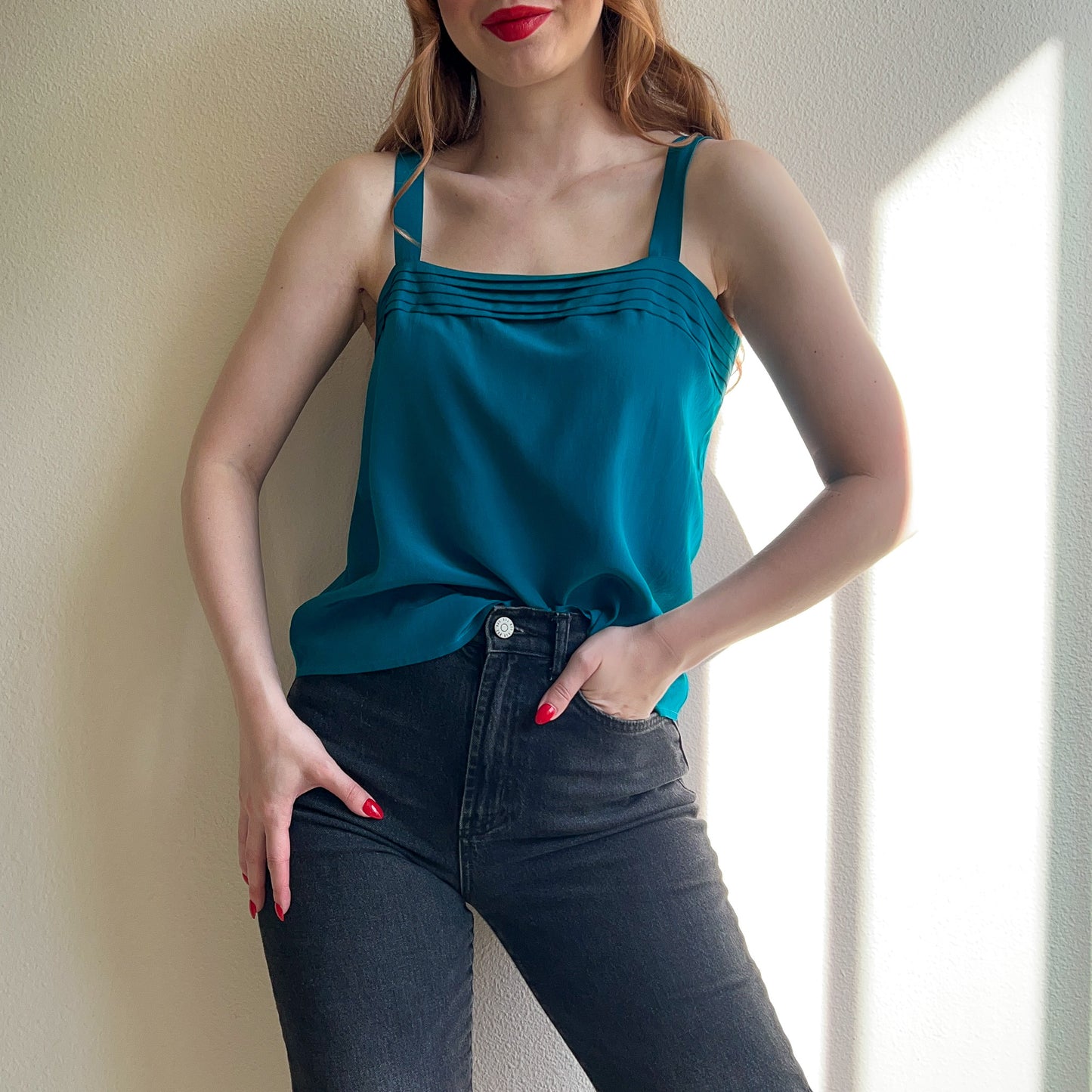 1980s Nordstrom Teal Silk Cami (M)