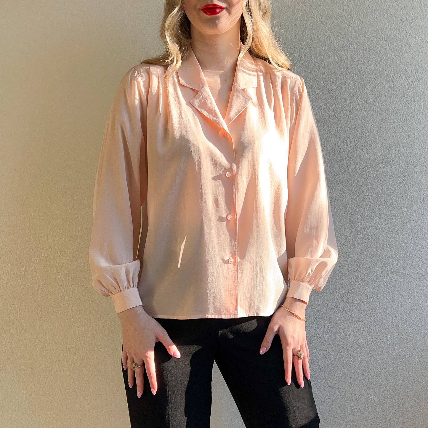Stunning 1980s Ballet Pink Silk Blouse (M)