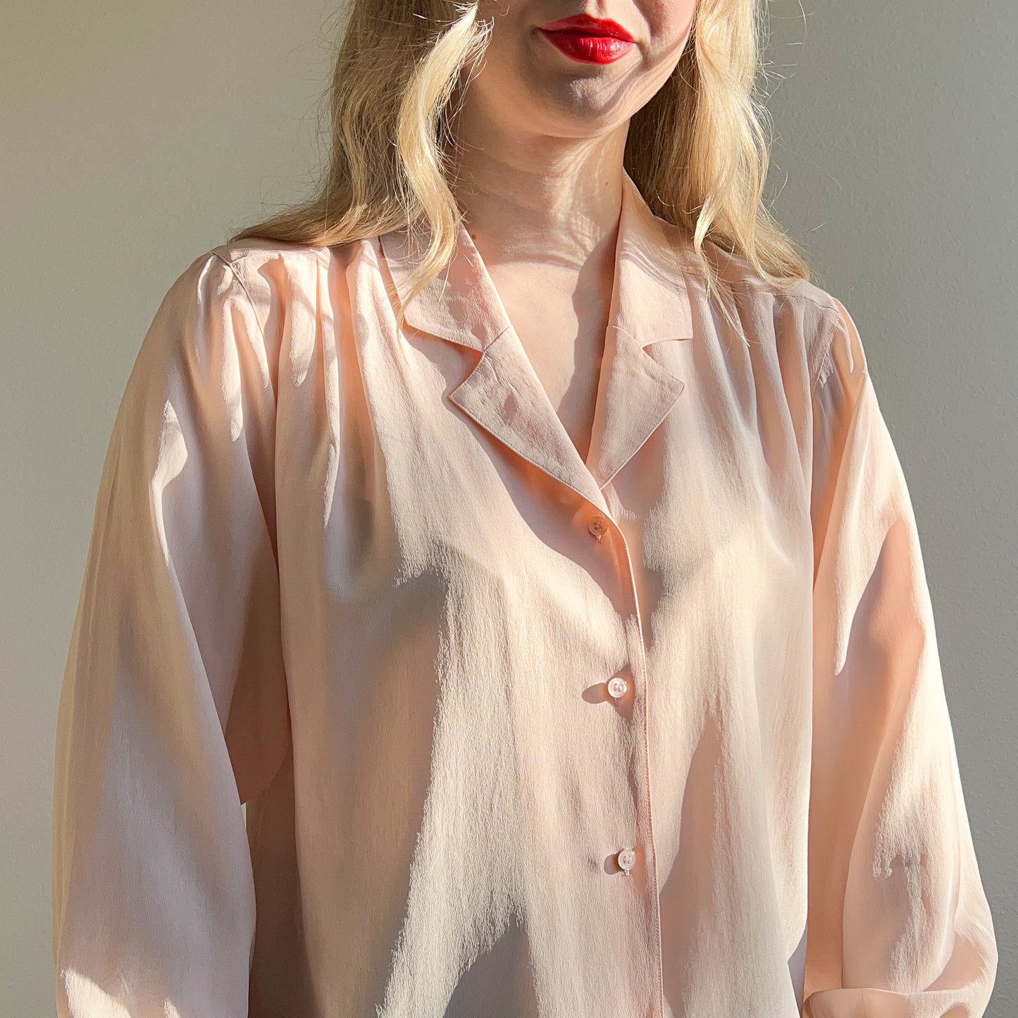 Stunning 1980s Ballet Pink Silk Blouse (M)
