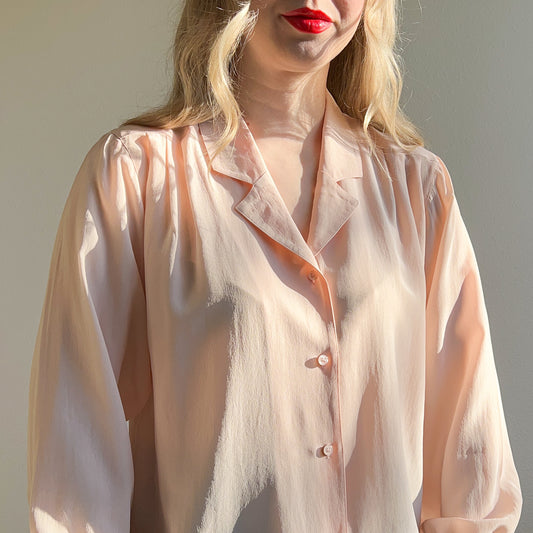 Stunning 1980s Ballet Pink Silk Blouse (M)