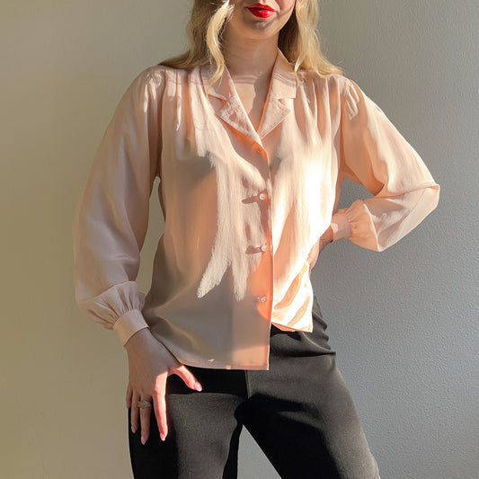 Stunning 1980s Ballet Pink Silk Blouse (M)