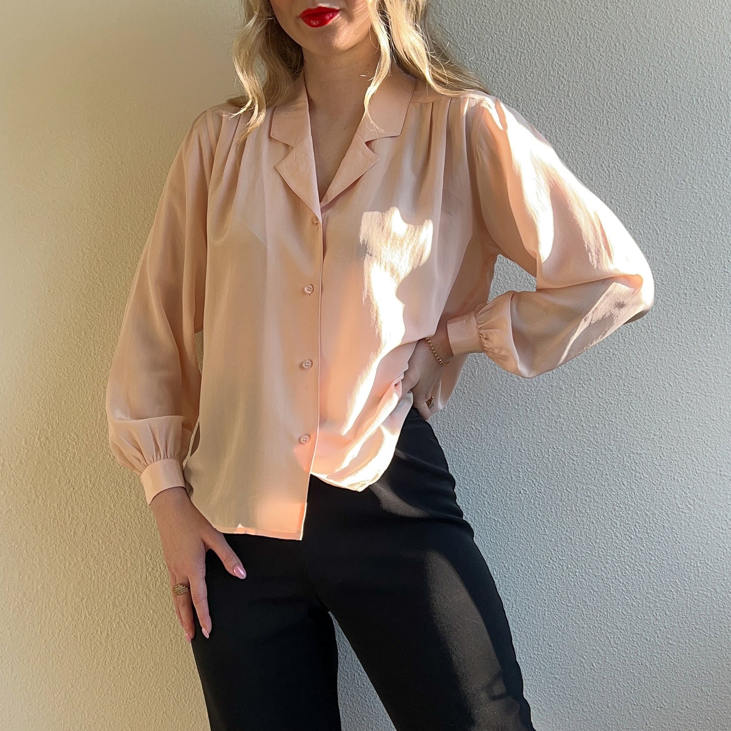 Stunning 1980s Ballet Pink Silk Blouse (M)