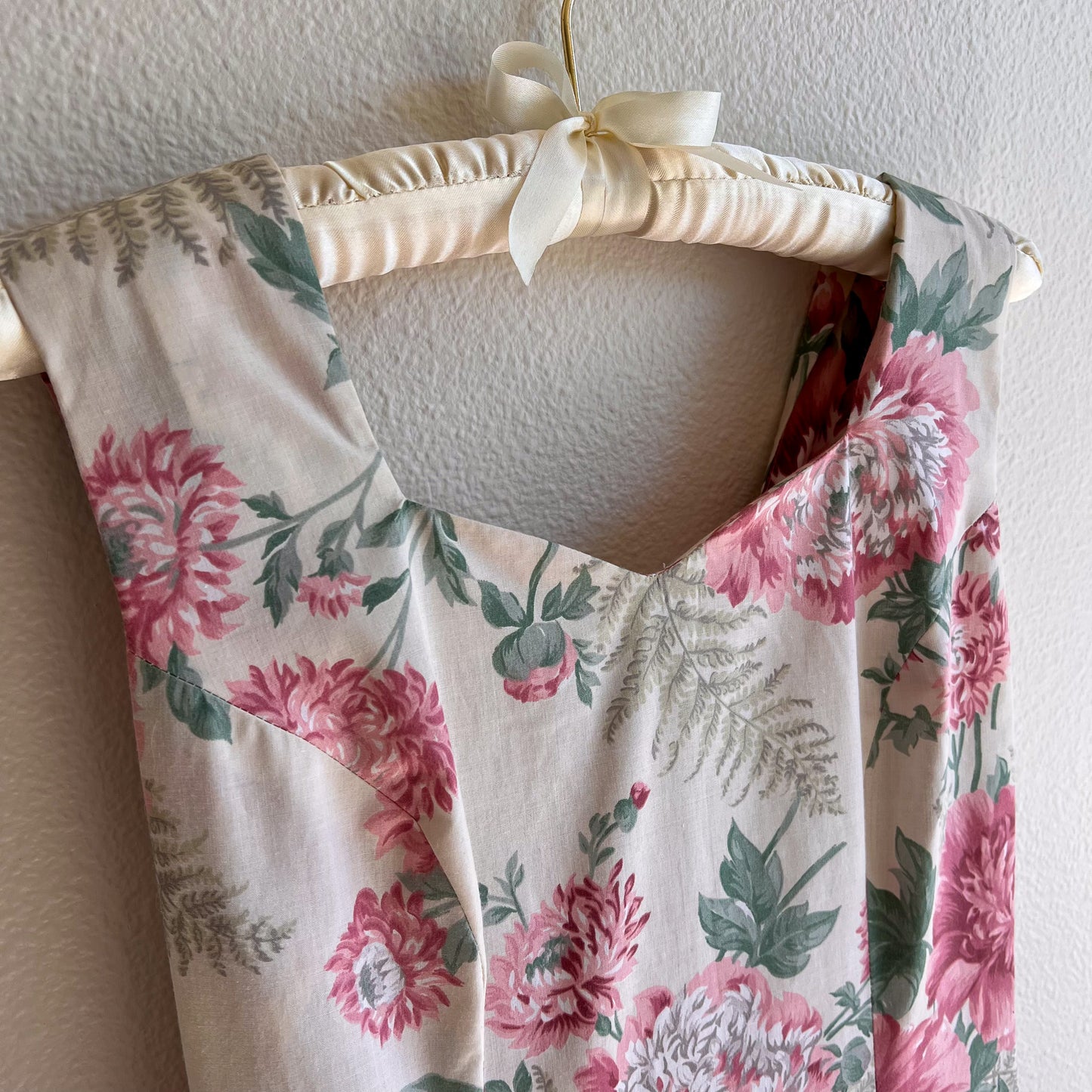 1980s Pink Floral Cotton Party Dress With Bow (S/M)