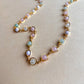 1980s Pale Pink and Green Beaded Gold Necklace
