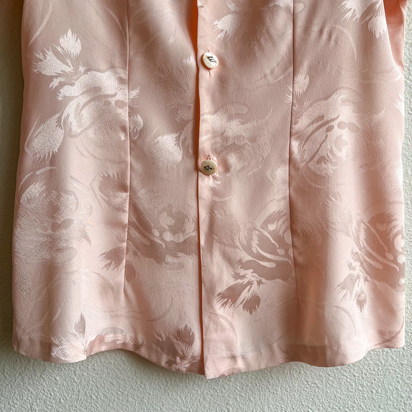 1980s Pink Silk Jacquard Short Sleeve Blouse (S/M)
