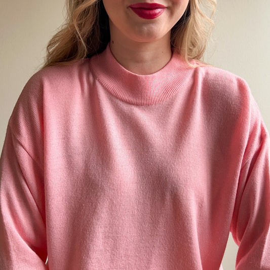 Super Soft 1980s Pink Mockneck Sweater (L/XL)