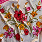 1980s Ivory Silk Jacquard Scarf With Pink Tulips