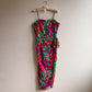 Gorgeous 1980s Purple and Green Print Summer Dress (L)
