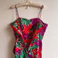 Gorgeous 1980s Purple and Green Print Summer Dress (L)