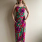 Gorgeous 1980s Purple and Green Print Summer Dress (L)