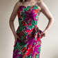 Gorgeous 1980s Purple and Green Print Summer Dress (L)