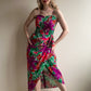 Gorgeous 1980s Purple and Green Print Summer Dress (L)
