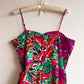Gorgeous 1980s Purple and Green Print Summer Dress (L)