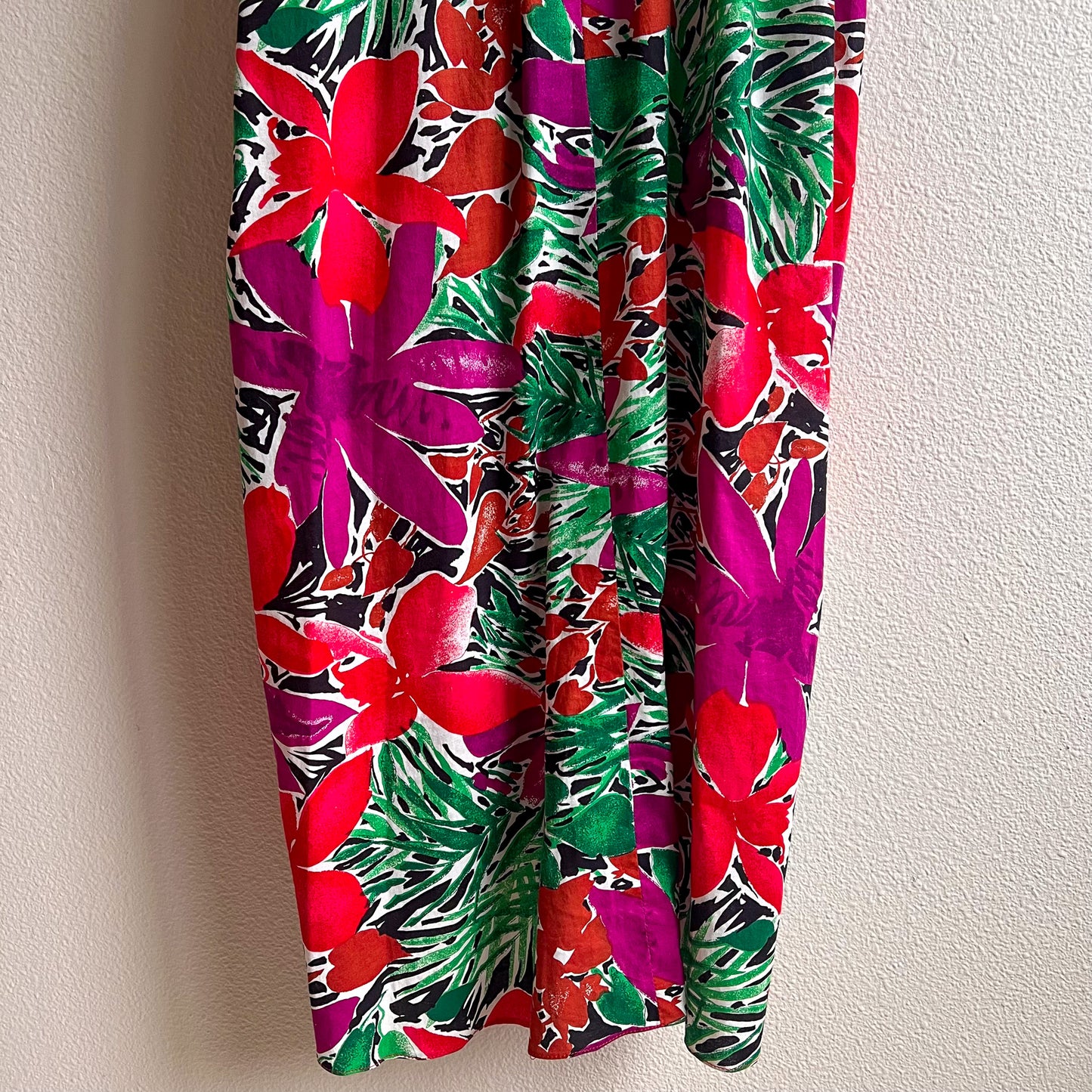 Gorgeous 1980s Purple and Green Print Summer Dress (L)