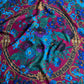 1980s Purple and Blue Flowers Mixed With Ornate Details Scarf