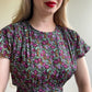 1980s Purple Floral Print Dress With Pockets (S/M)
