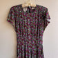1980s Purple Floral Print Dress With Pockets (S/M)