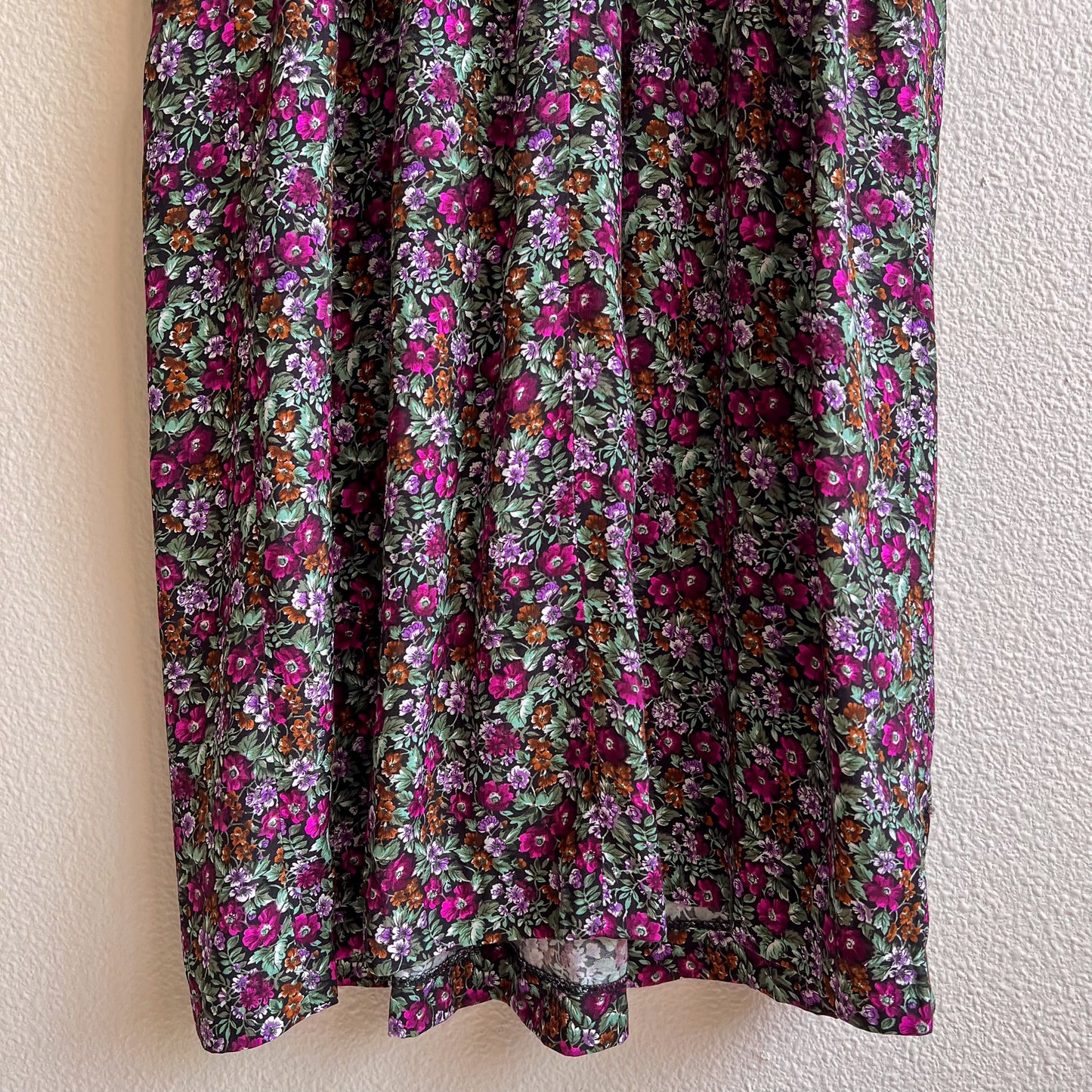 1980s Purple Floral Print Dress With Pockets (S/M)