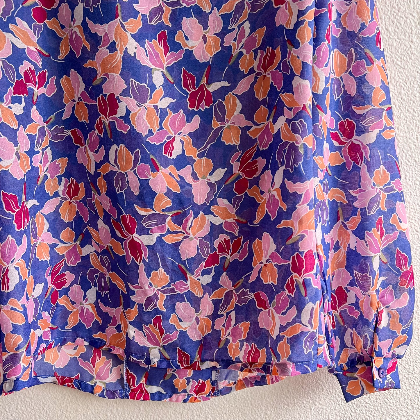 1980s Purple Floral Print Blouse (S/M)