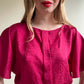 1980s Raspberry Floral Silk Jacquard Dress (S/M)