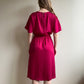 1980s Raspberry Floral Silk Jacquard Dress (S/M)