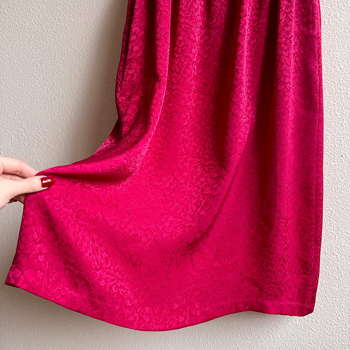 1980s Raspberry Floral Silk Jacquard Dress (S/M)