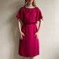 1980s Raspberry Floral Silk Jacquard Dress (S/M)