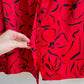 Gorgeous 1980s Red Satin Pattern Blouse (L/XL)