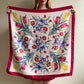 1980s Red and Blue Floral Print Silk Scarf