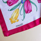 1980s Red and Blue Floral Print Silk Scarf