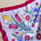 1980s Red and Blue Floral Print Silk Scarf