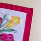 1980s Red and Blue Floral Print Silk Scarf